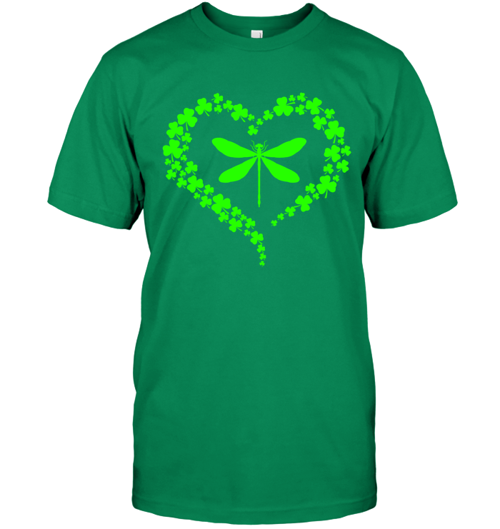 Dragonfly Clover Heart Irish Saint Patricks Day Shirt Unisex Short Sleeve Classic Tee Kelly Green
