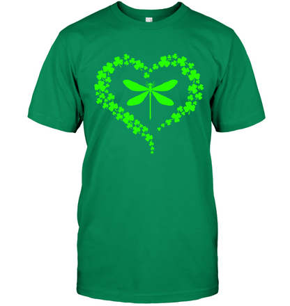 Dragonfly Clover Heart Irish Saint Patricks Day Shirt Unisex Short Sleeve Classic Tee Kelly Green