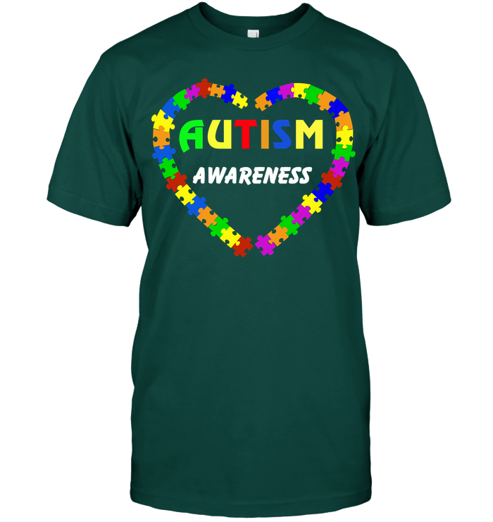 Autism Awareness Puzzle Heart Shirt Unisex Short Sleeve Classic Tee Deep Forest