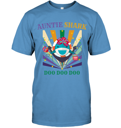Auntie Shark Doo Doo Doo Happy Mardi Gars Family Shirt Unisex Short Sleeve Classic Tee Carolina Blue