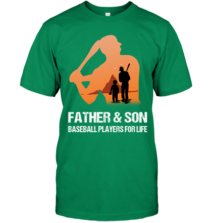 Father And Son Baseball Players For Life Family Shirt Unisex Short Sleeve Classic Tee Kelly Green
