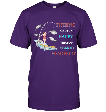 Fishing Make Me Happy Humans Make My Head Hurt Shirt Unisex Short Sleeve Classic Tee Purple