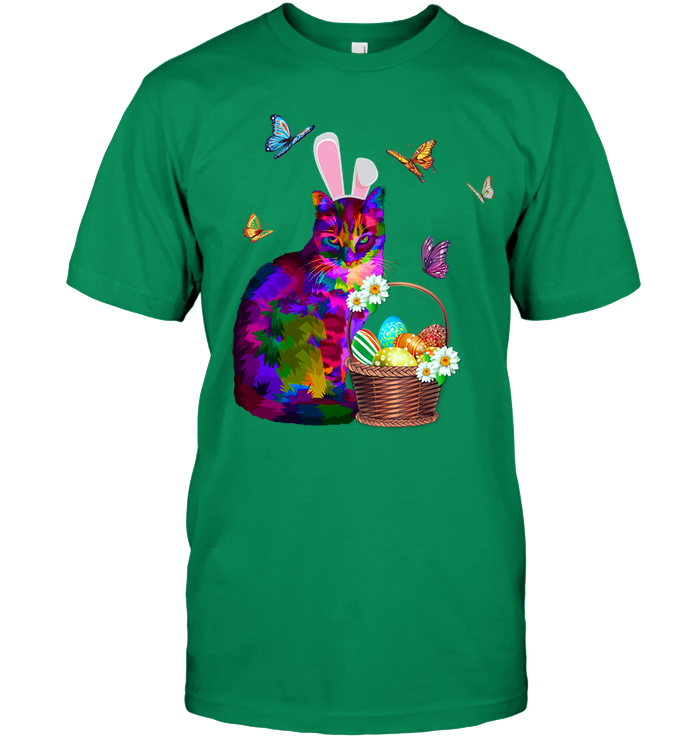 Cat Costume Bunnie Easter Day Shirt Unisex Short Sleeve Classic Tee Kelly Green