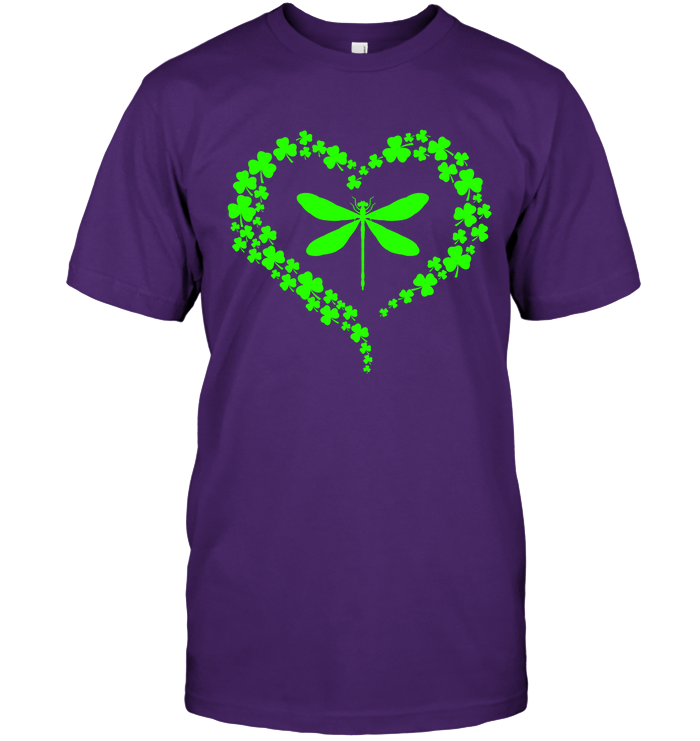 Dragonfly Clover Heart Irish Saint Patricks Day Shirt Unisex Short Sleeve Classic Tee Purple