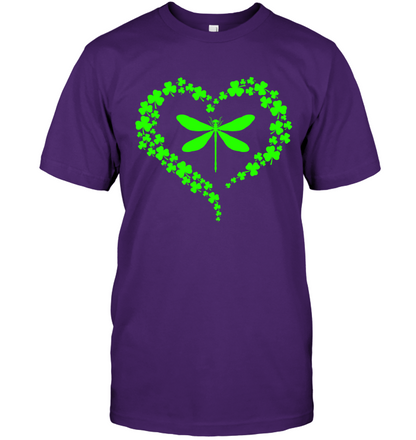 Dragonfly Clover Heart Irish Saint Patricks Day Shirt Unisex Short Sleeve Classic Tee Purple
