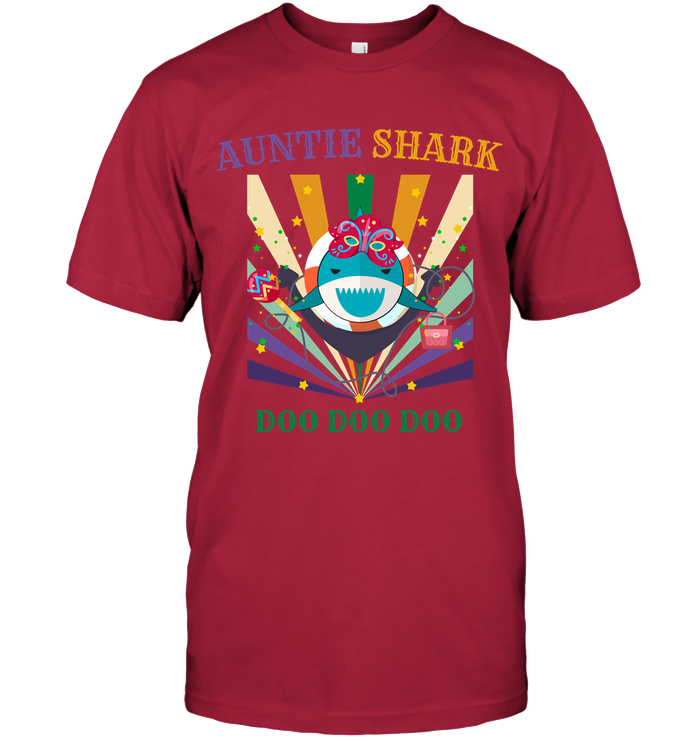 Auntie Shark Doo Doo Doo Happy Mardi Gars Family Shirt Unisex Short Sleeve Classic Tee Deep Red