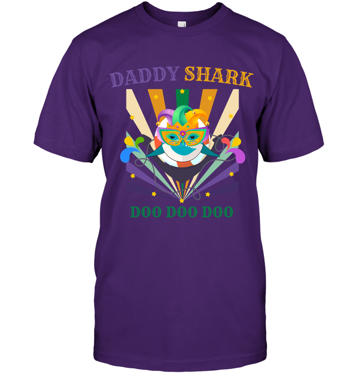 Daddy Shark Doo Doo Doo Happy Mardi Gars Family Shirt Unisex Short Sleeve Classic Tee Purple