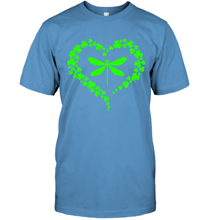 Dragonfly Clover Heart Irish Saint Patricks Day Shirt Unisex Short Sleeve Classic Tee Carolina Blue