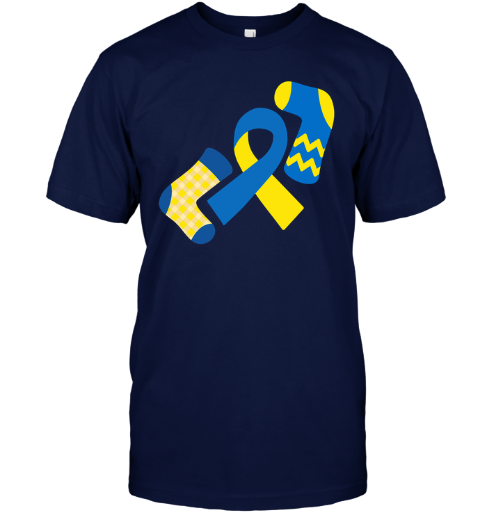 Down Syndrome Awareness Day Socks And Ribbons Shirt Unisex Short Sleeve Classic Tee Navy