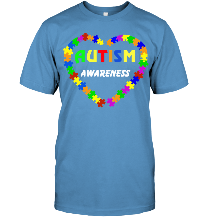 Autism Awareness Puzzle Heart Shirt Unisex Short Sleeve Classic Tee Carolina Blue