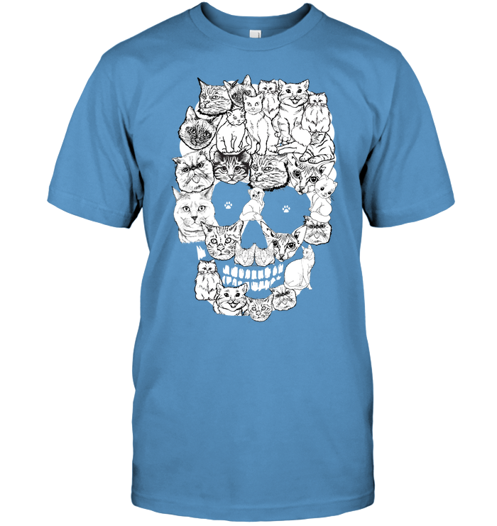 Cats Skull Kitten Shirt Unisex Short Sleeve Classic Tee Carolina Blue