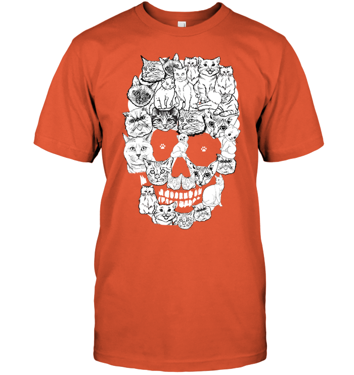Cats Skull Kitten Shirt Unisex Short Sleeve Classic Tee Orange