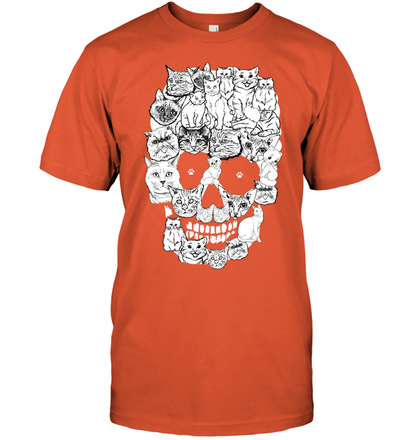 Cats Skull Kitten Shirt Unisex Short Sleeve Classic Tee Orange