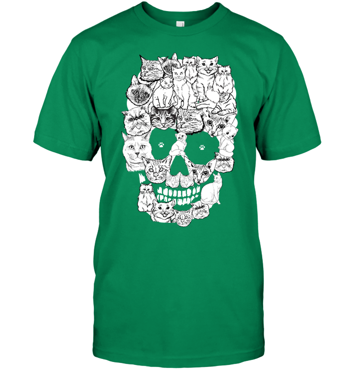 Cats Skull Kitten Shirt Unisex Short Sleeve Classic Tee Kelly Green