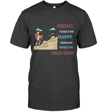 Hiking Make Me Happy Humans Make My Head Hurt Shirt Unisex Short Sleeve Classic Tee Charcoal Heather