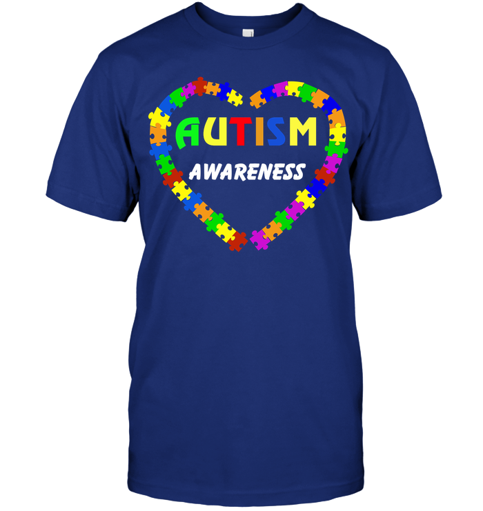 Autism Awareness Puzzle Heart Shirt Unisex Short Sleeve Classic Tee Deep Royal