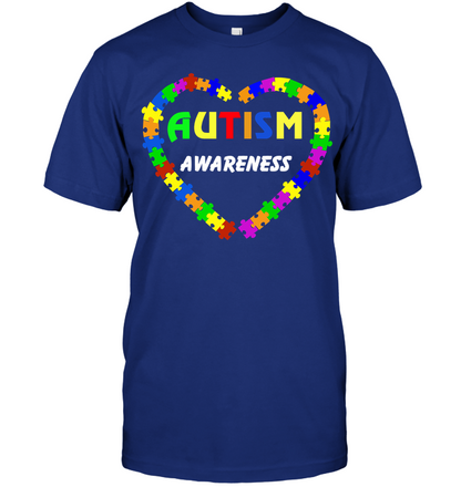 Autism Awareness Puzzle Heart Shirt Unisex Short Sleeve Classic Tee Deep Royal