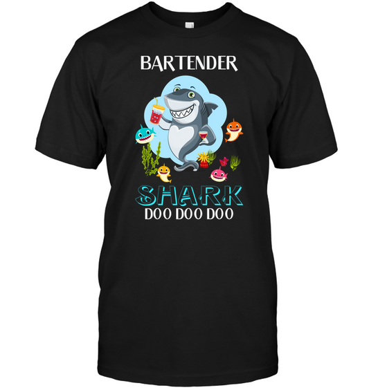 Bartender Shark Doo Doo Doo Shirt Unisex Short Sleeve Classic Tee Black