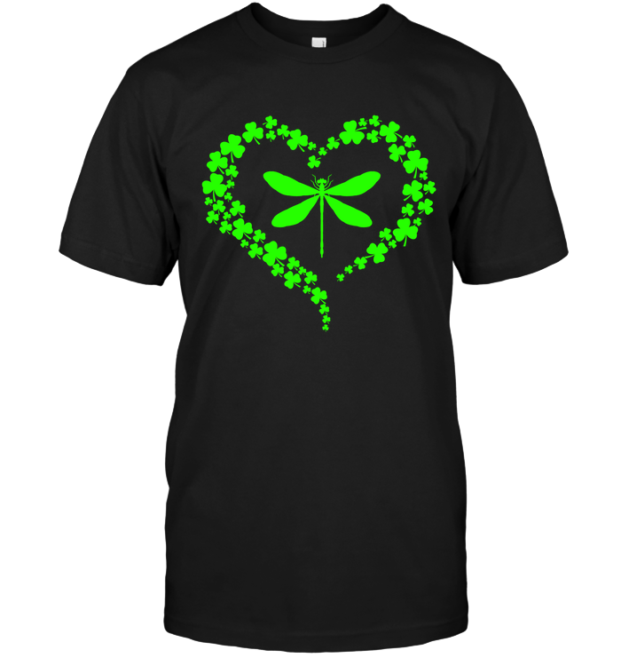 Dragonfly Clover Heart Irish Saint Patricks Day Shirt Unisex Short Sleeve Classic Tee Black