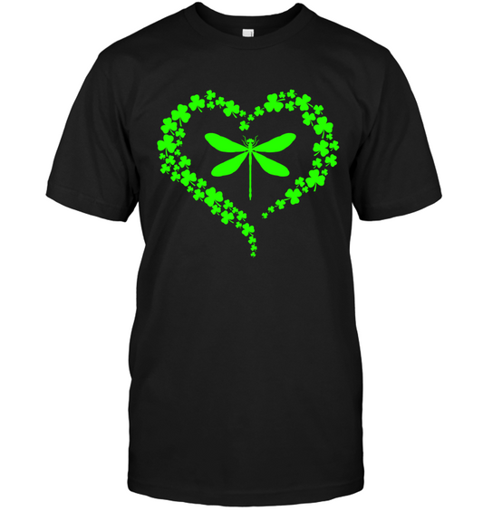 Dragonfly Clover Heart Irish Saint Patricks Day Shirt Unisex Short Sleeve Classic Tee Black
