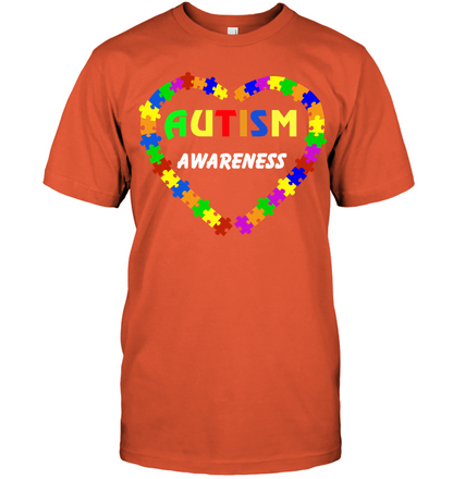 Autism Awareness Puzzle Heart Shirt Unisex Short Sleeve Classic Tee Orange