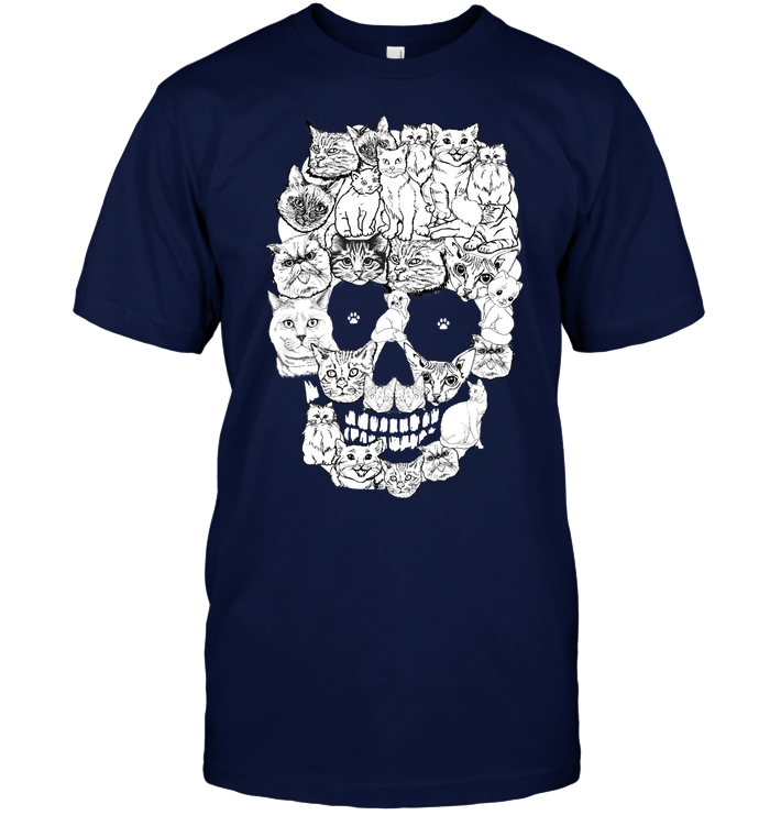 Cats Skull Kitten Shirt Unisex Short Sleeve Classic Tee Navy