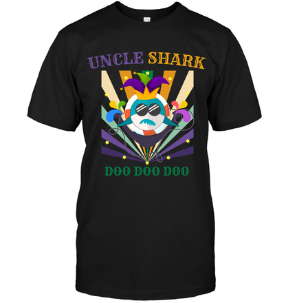 Uncle Shark Doo Doo Doo Happy Mardi Gars Family Shirt Unisex Short Sleeve Classic Tee Black