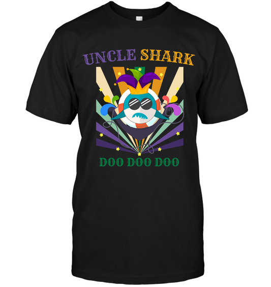 Uncle Shark Doo Doo Doo Happy Mardi Gars Family Shirt Unisex Short Sleeve Classic Tee Black