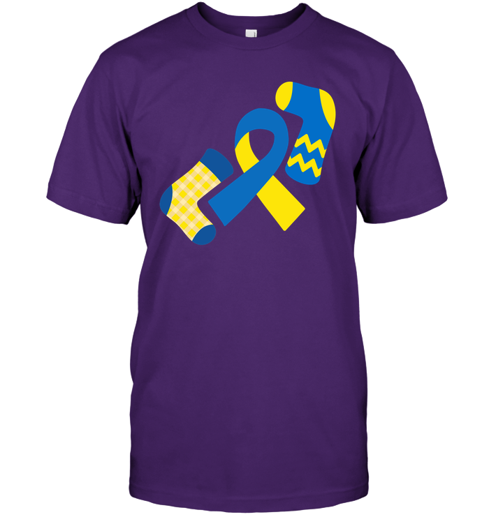 Down Syndrome Awareness Day Socks And Ribbons Shirt Unisex Short Sleeve Classic Tee Purple