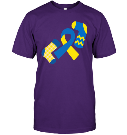 Down Syndrome Awareness Day Socks And Ribbons Shirt Unisex Short Sleeve Classic Tee Purple