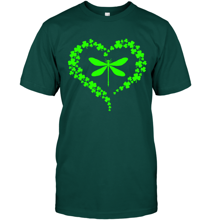 Dragonfly Clover Heart Irish Saint Patricks Day Shirt Unisex Short Sleeve Classic Tee Deep Forest
