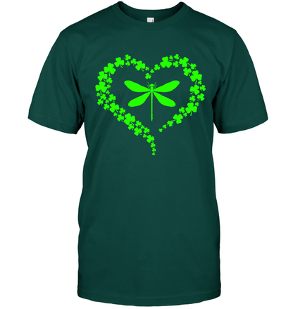 Dragonfly Clover Heart Irish Saint Patricks Day Shirt Unisex Short Sleeve Classic Tee Deep Forest