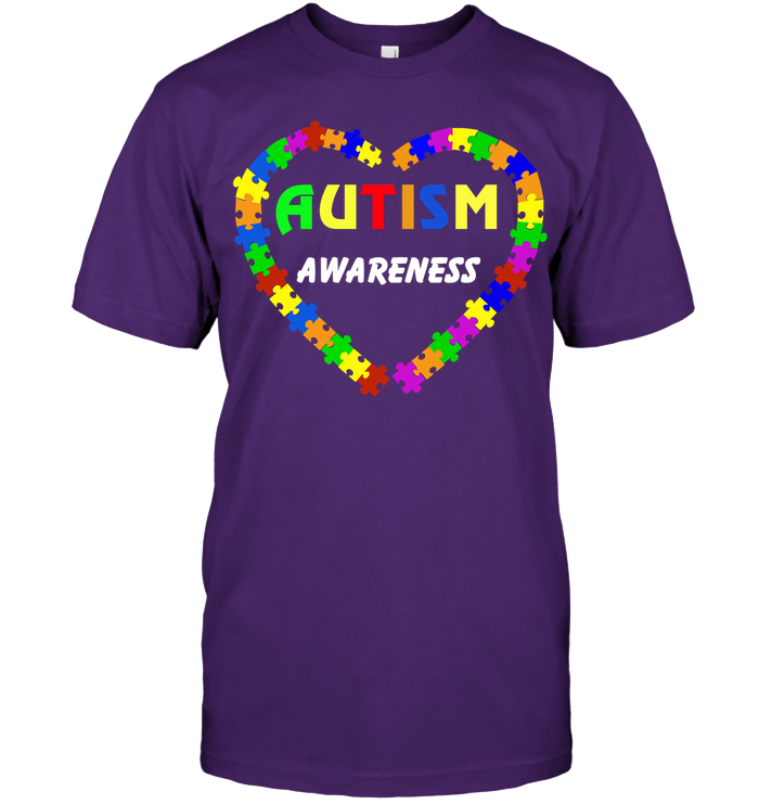 Autism Awareness Puzzle Heart Shirt Unisex Short Sleeve Classic Tee Purple
