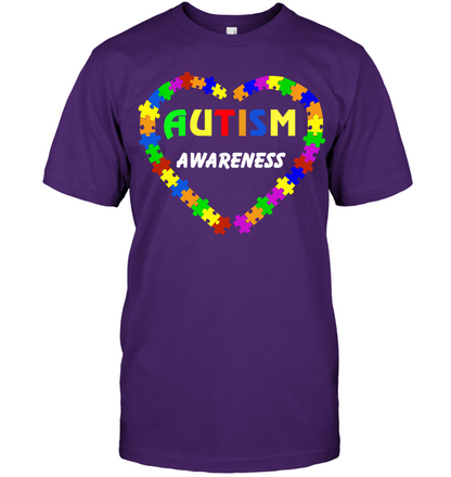 Autism Awareness Puzzle Heart Shirt Unisex Short Sleeve Classic Tee Purple