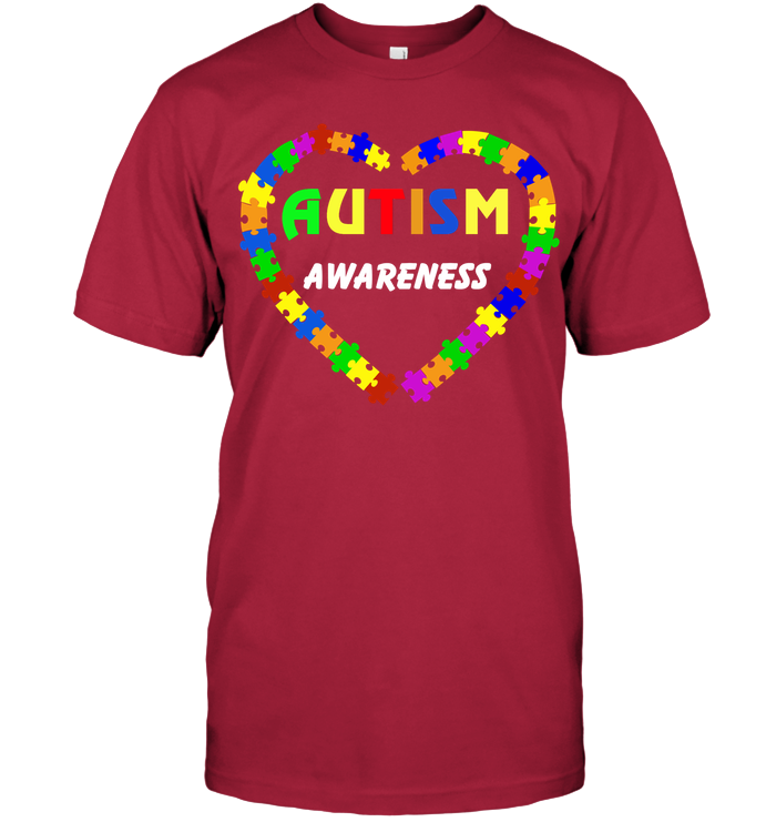 Autism Awareness Puzzle Heart Shirt Unisex Short Sleeve Classic Tee Deep Red