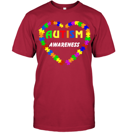 Autism Awareness Puzzle Heart Shirt Unisex Short Sleeve Classic Tee Deep Red
