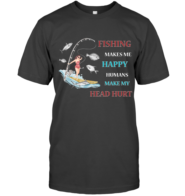 Fishing Make Me Happy Humans Make My Head Hurt Shirt Unisex Short Sleeve Classic Tee Charcoal Heather