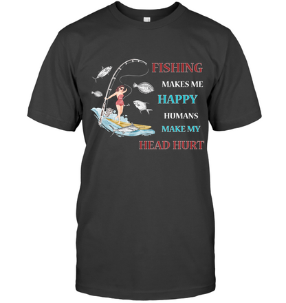 Fishing Make Me Happy Humans Make My Head Hurt Shirt Unisex Short Sleeve Classic Tee Charcoal Heather