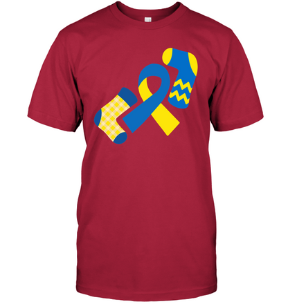 Down Syndrome Awareness Day Socks And Ribbons Shirt Unisex Short Sleeve Classic Tee Deep Red