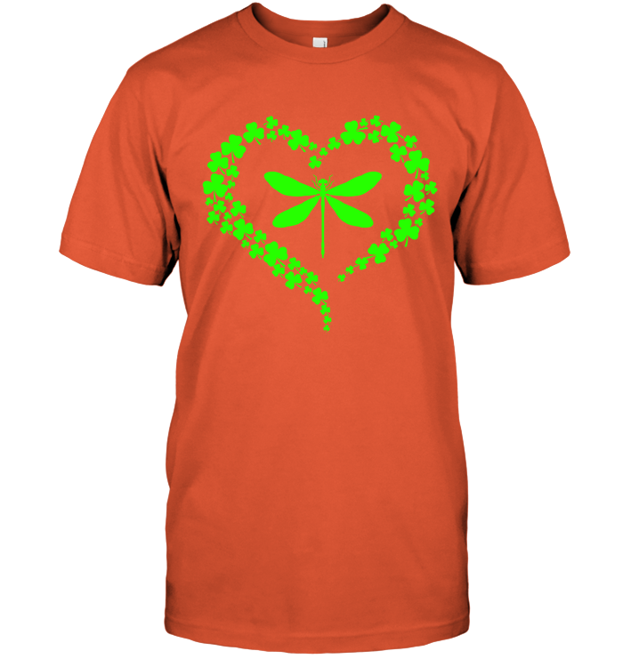Dragonfly Clover Heart Irish Saint Patricks Day Shirt Unisex Short Sleeve Classic Tee Orange