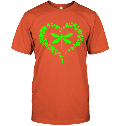 Dragonfly Clover Heart Irish Saint Patricks Day Shirt Unisex Short Sleeve Classic Tee Orange
