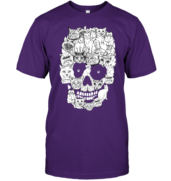 Cats Skull Kitten Shirt Unisex Short Sleeve Classic Tee Purple