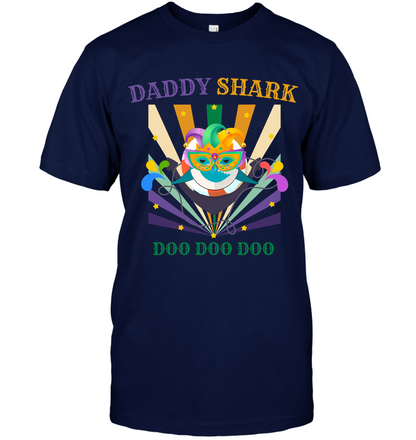 Daddy Shark Doo Doo Doo Happy Mardi Gars Family Shirt Unisex Short Sleeve Classic Tee Navy