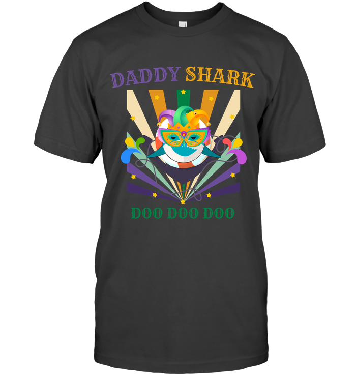 Daddy Shark Doo Doo Doo Happy Mardi Gars Family Shirt Unisex Short Sleeve Classic Tee Charcoal Heather