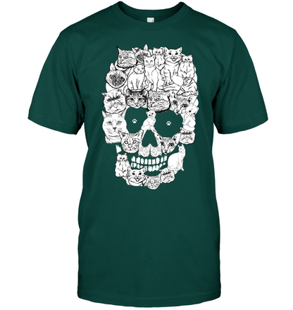 Cats Skull Kitten Shirt Unisex Short Sleeve Classic Tee Deep Forest