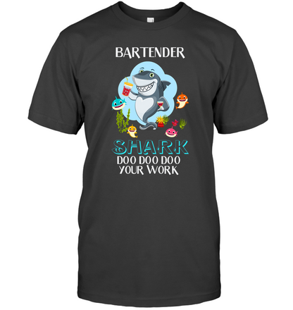 Bartender Shark Doo Doo Doo Your Work Shirt Unisex Short Sleeve Classic Tee Charcoal Heather