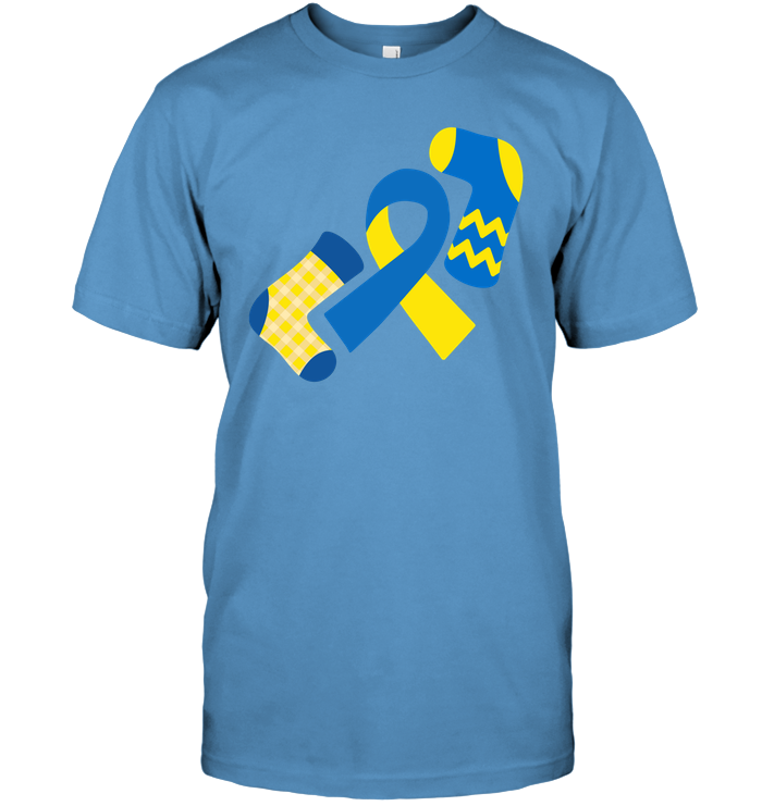 Down Syndrome Awareness Day Socks And Ribbons Shirt Unisex Short Sleeve Classic Tee Carolina Blue