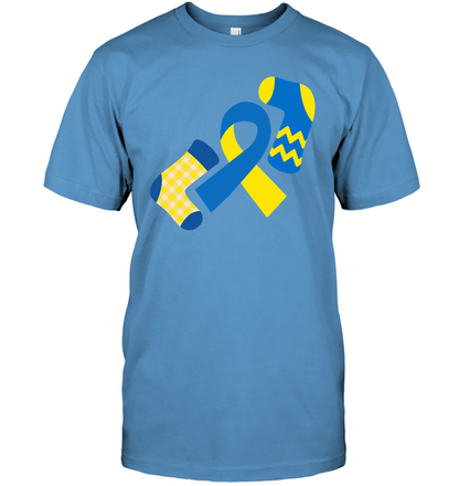 Down Syndrome Awareness Day Socks And Ribbons Shirt Unisex Short Sleeve Classic Tee Carolina Blue