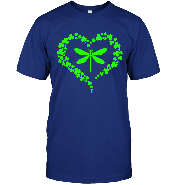 Dragonfly Clover Heart Irish Saint Patricks Day Shirt Unisex Short Sleeve Classic Tee Deep Royal