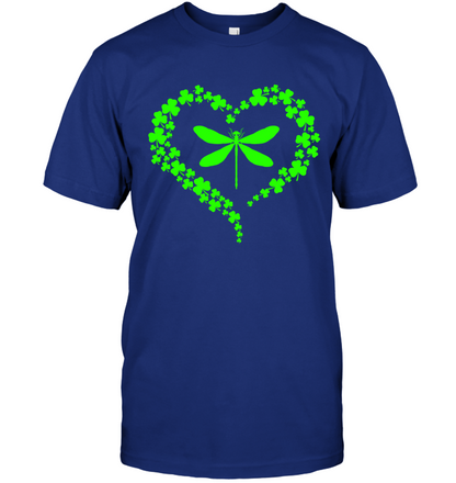 Dragonfly Clover Heart Irish Saint Patricks Day Shirt Unisex Short Sleeve Classic Tee Deep Royal